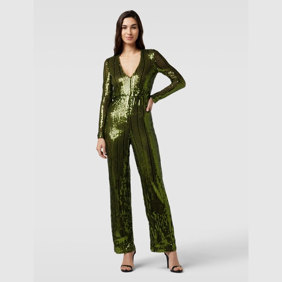 Mango Women's Shimmering Olive Wide-Leg Jumpsuit, Size M. - Picture 1 of 16